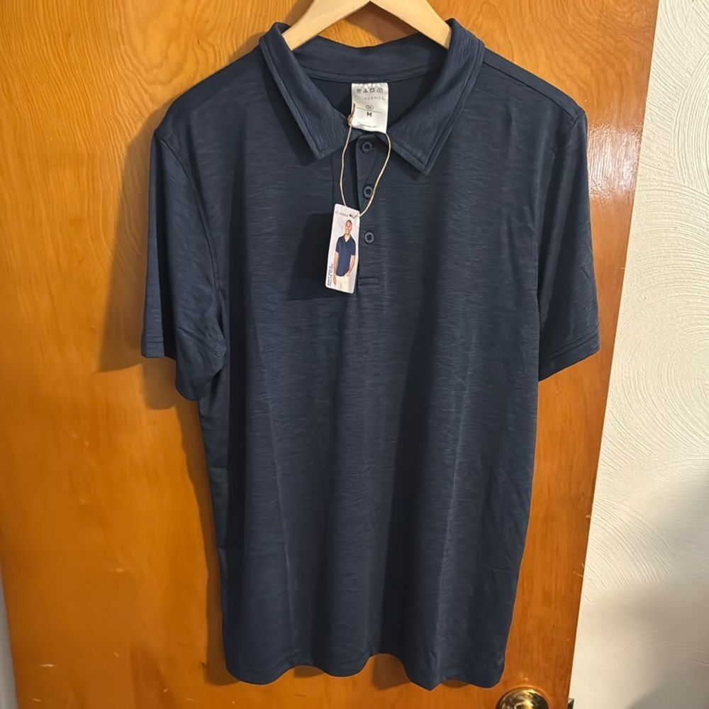 Navy Polo Shirt Mens Medium Knit Avenue